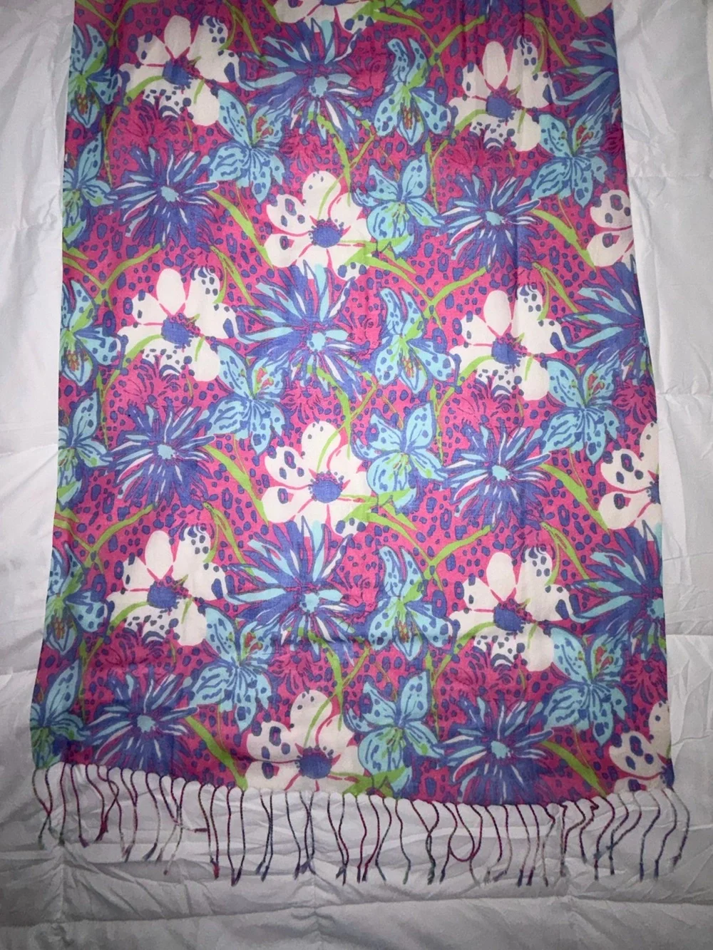Lilly Pulitzer Murfee large In The Garden Pop Pink scarf wrap 78x27 cat faces